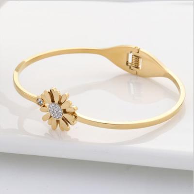 China Wholesale New FASHIONABLE Design Titanium Fashion Women's Jewelry 316L Steel Bracelet Women, Gold Sun Flower Bangle Bracelet for sale