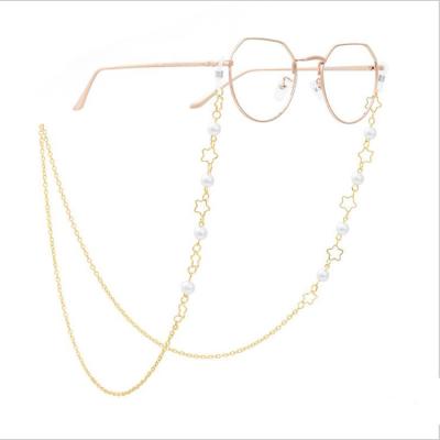 China Exquisite Fashion Fancy Gold Chain Glasses Trend Personality Pearl Star Flower Plum Handmade Chain For Glasses Q-76 for sale