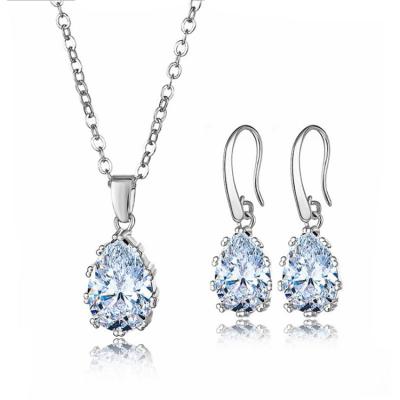 China Fashion CLASSIC Bridal Necklace Set Jewelry Water Drop Zircon Earrings Quality Rhodium Plated Wedding Earrings Necklace Set for sale