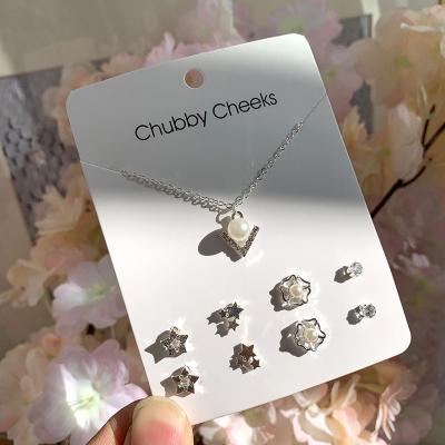 China Fashionable wholesale cheap necklace set rhinestone imitation pearl pendant necklace 4 pairs earrings necklace fashion jewelry sets for sale