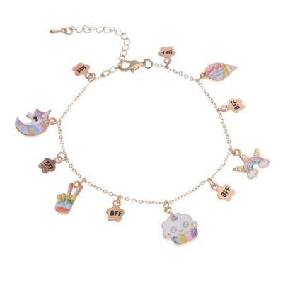 China Cute fashion cartoon sweet children BFF anklet kids cute unicorn enamel rainbow jewelry charm anklet pendant girlHot sale for sale