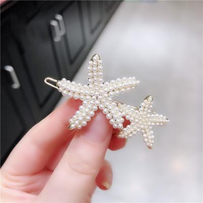 China Hot Sales Cute Sweet Women Hair Accessories Fashion New Korean Hair Clip Starfish Beads Hairpin Girls Bling Pearl Hair Pins for sale