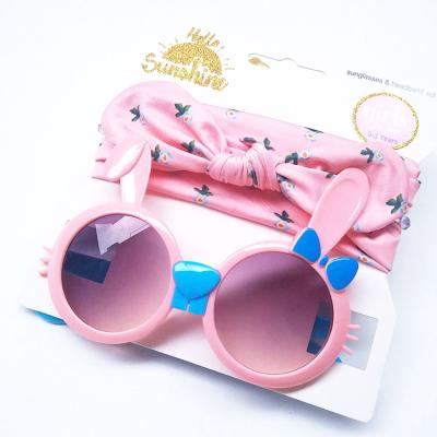 China Round children's sunglasses headband set cute male and female baby cartoon sunglasses, kids headband fashion jewelry set for sale