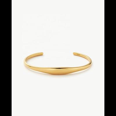 China Ouj FASHIONABLE Minimalist 18K Gold Plated Brass Engraved Thin Empty Cuff Bangle Bracelets Female Women Jewelry for sale