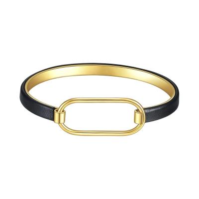 China Trendy Trendy For Women Jewelry Cuff 18k Gold Lock Bracelet Luxury Plated Minimalist Bracelets & Bangles Leather Trim Bangle for sale