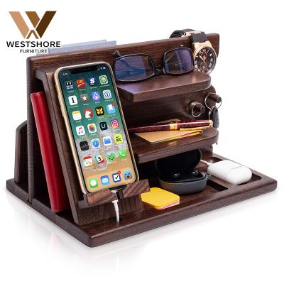 China Multifunctional Adjustable Wooden Docking Phone Station Gift Desktop Organizer with Docking Pegs and Stand Ash Wood for sale