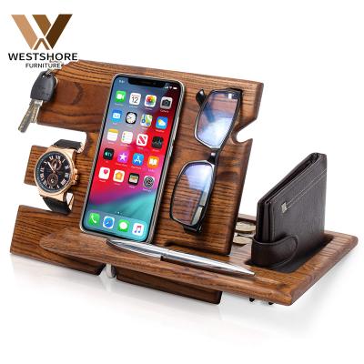 China Universal Multifunctional Adjustable Wooden Gift Desktop Organizer with Charging Station Key Holder Glasses Watch Organizer Stand for sale