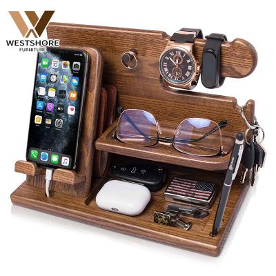 China Gift Adjustable Multi-Function Creative Glass Docking Station Bracket Main Chained Cell Phone Holder Wooden Mobile Stand for sale