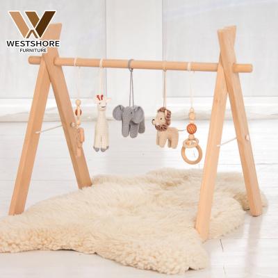 China Eco-friendly.anti-slip.water-proof Baby Actiity Gym Toys Hanging With 3 Inflatable Baby Gym Toy Wooden Foldable Baby Play Gym With Mat Animal Indoor Play for sale