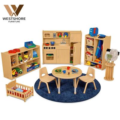 China Montessori Furniture Nursery Modern Preschool Kindergarten School Table Chair Sets Childcare Wooden Nursery Classroom Design Sets for sale