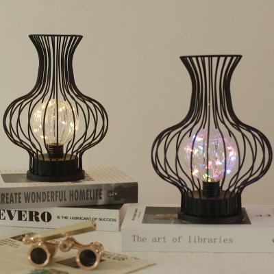 China Warehouse Led Iron Vase Decoration Lamp Small Living Room Bedroom Study Night Light for sale