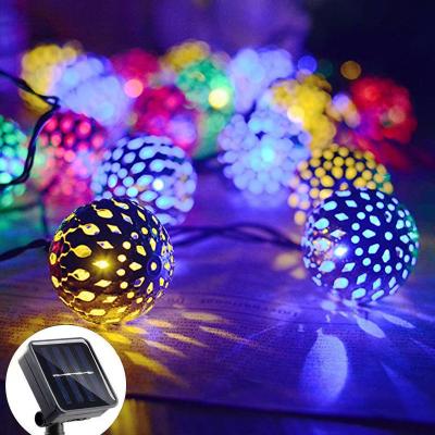 China Solar Garden Moroccan Park Light Metal Ball String Lamp Decoration LED Garden Lamp Festival Hanging Light for sale