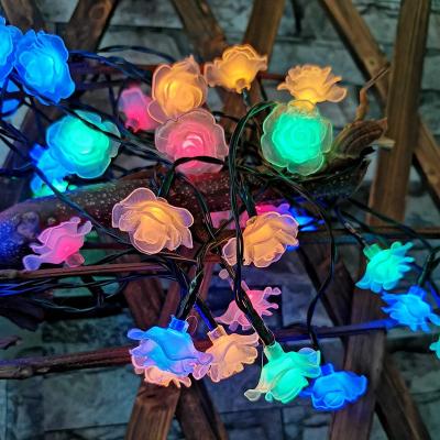 China String Light Solar String Lights 30 Rose Flowers 21ft, Multi Color LED Lights Outdoor Waterproof Garden Decor for Patio for sale