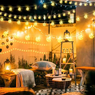 China New Ramadan Decorative Lights Church Castle Garden Battery Lights Star Moon Shape String Lights Flashing Hang Lanterns for sale