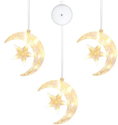 China Warehouse Light Eid al Fitr Suction Cup Curtain Light Star Moon Shape Battery Lights for sale