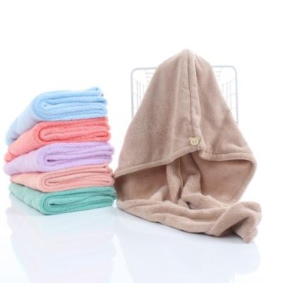 China New Coral Fleece Dry Hair Cap Anti-Frizz Quick-Drying Soft Turban High Absorbency Quick-Drying Hat With Button For Women Girls for sale