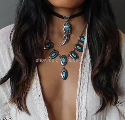 China ALLOY Women's Premier Jewelry 2017 Premier Jewelry 2017 Designs Jewelry Two Piece Turquoise Choker Jewelry Set for sale