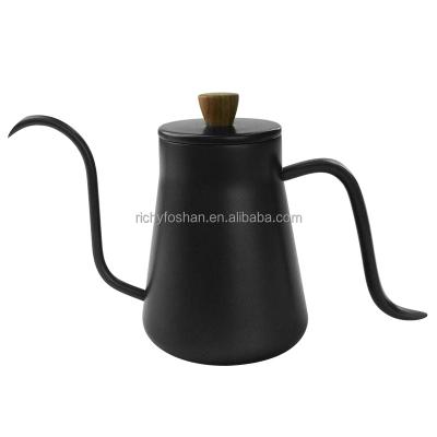 China WITH LID New Arrival 700ml Stainless Steel Gooseneck Lid Gooseneck Coffee Kettle Wooden Coffee Teapot for sale