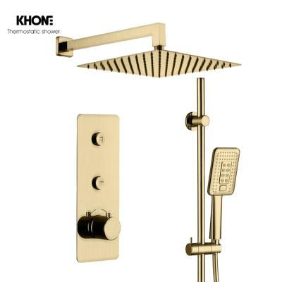 China With Slide Bar Wholesale Square Rainfall Gold Brass Concealed Smart Thermostatic Bathroom Rain Shower Set for sale