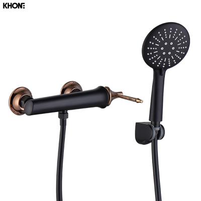 China Without Slide Bar OEM Shower Gold Wall Mount Shower Faucet Black Bathroom Concealed Shower Mixer Tap for sale