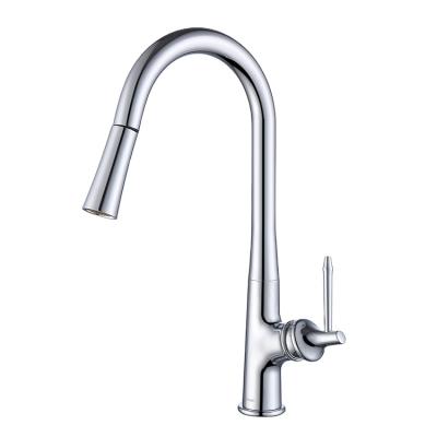 China Modern Deck Mounted Modern Single Handle Brass Chrome Pull Out Kitchen Faucets for sale