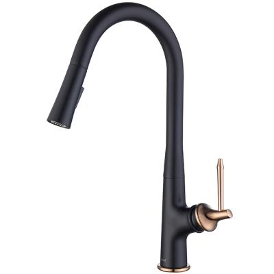 China Modern Matte Black Sink Faucets Pull Out Faucet Kitchen Streamlined Design Rose Gold Lever Kitchen Faucet 2021 for sale