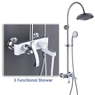 China With Slide Bar Wall Mount Shower Faucets Mixers Luxury White Bath Shower Faucet Bathroom Shower Set for sale