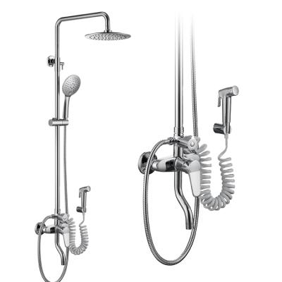 China With Slide Bar Brass Rainfall Shower Set 4 Speed ​​Chrome Shower Faucet Set Rainfall With High Pressure Shower for sale