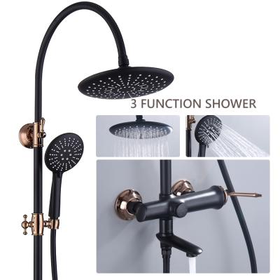 China With Sliding Bar Hot Selling Bathroom Black Brass Rose Gold Shower 3 Way Wall Mounted Shower Mixer Set for sale