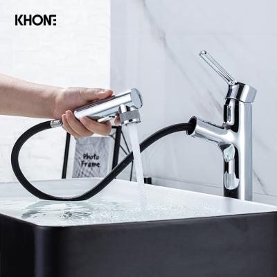 China Factory Direct Contemporary Modern Brass Sink Faucet 2 Functions Pull Out Bathroom Basin Faucet for sale