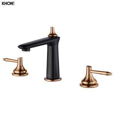 China Modern Black 2 Handle Bathroom Basin Faucet , 3 Hole Brushed Zirconium Gold Faucet for sale