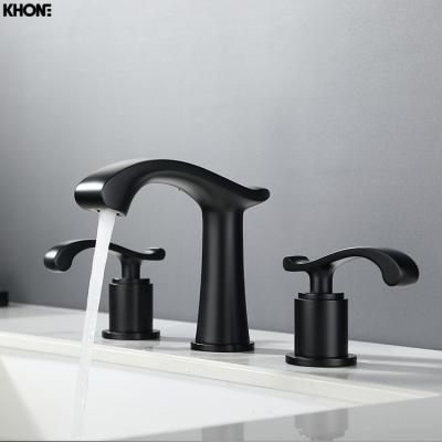 China Wholesale European Modern Designed Black Brass Bathroom Basin Faucet Mixer Tap 3 Holes for sale