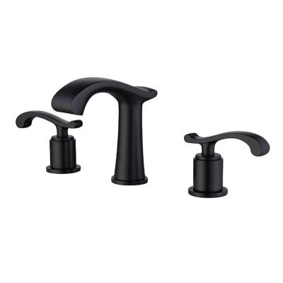 China Two Handles 3 Holes Bathroom Basin Faucet Modern Brass Mixer Tap for sale