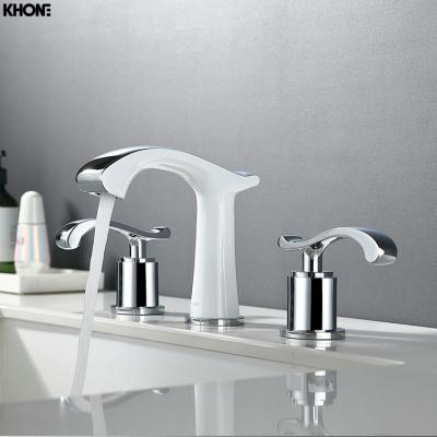 China EUROPEAN Hot Sale Bathroom Brass White 3 Holes Pull Down Basin Faucet Mixer for sale