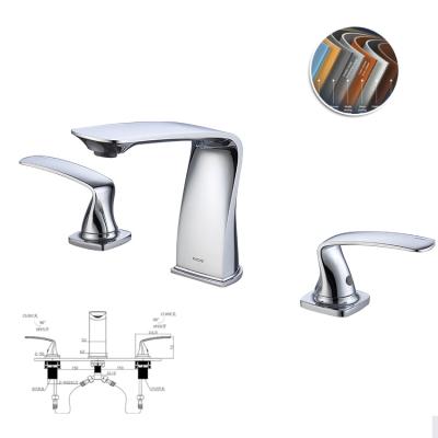 China Chrome 3 Holes Bathroom Sink Faucet Mixer 3 Hole Bathroom Faucets Modern Luxury Brass Faucet for sale