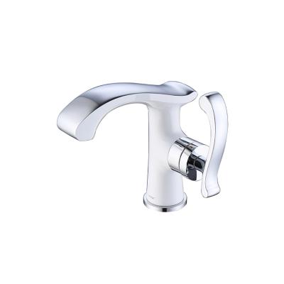 China Modern Brass Single Hole Body Faucet Water Mixers Hot White Hot Cold White Bathroom Basin Faucets for sale