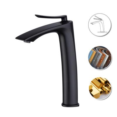 China Minimalist Guangdong High Quality Large Black Deck Mount Brass Faucet European Bathroom Mixer Taps for sale