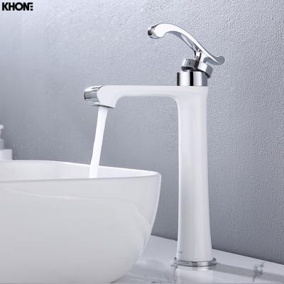 China EUROPEAN Supplier Luxury Modern White Large White Brass Deck Mounted Bathroom Basin Faucet Mixer Tap for sale