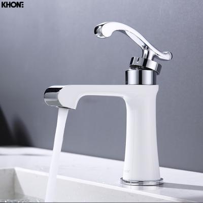 China Minimalist White Brass Basin Mixer Tap Bathroom Supplier Single Hole Water Faucets for sale