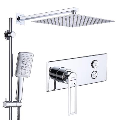 China With Sliding Bar Bathroom Mixer Rainfall Head Diverter Hot Cold System Overall Hidden Concealed Bath Shower Faucet Wall Mounted for sale