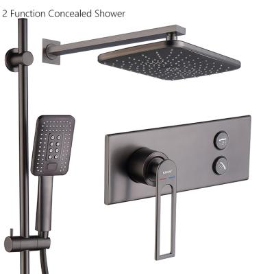 China With Sliding Bar Modern Gun Shower Mixer Tap Gray Brass Hidden Bathroom In Wall Rain Shower Set for sale