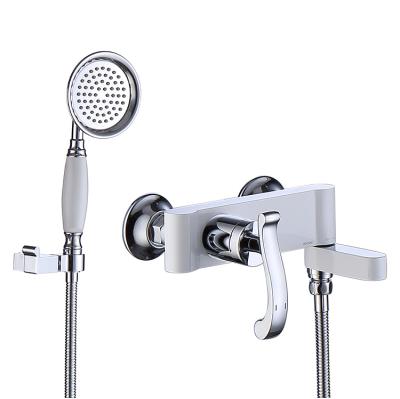 China With Slide Bar Luxury White And Chrome Wall Mount Bath Shower Faucets Mixers Bathroom Shower Faucet for sale