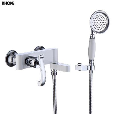 China White And Chrome Luxury Wall Mount Shower Faucets Without Slide Bar Bath Shower Mixer Taps for sale