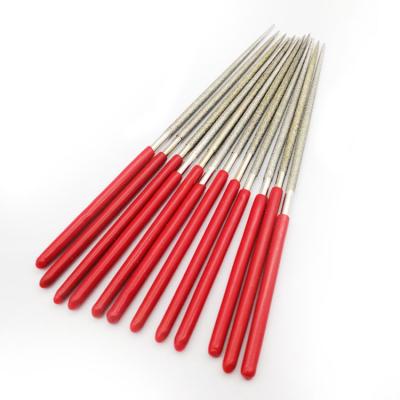 China American Pattern File 3x140mm Red Handle Plating Diamond Coated Steel File Sets For Grinding Head Grinding Tools for sale