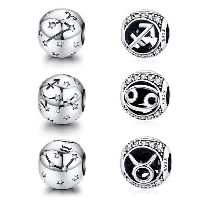 China Wholesale TRENDY 12 horoscopes bead jewelry 925 Sterling Silver Diy Custom Charm for bracelet and necklace zodiac pendant design for sale