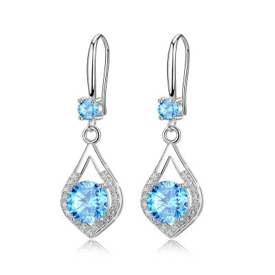 China TRENDY Fashion Women 925 Sterling Silver Custom Blue Cubic Zirconia Water Drop Earrings Jewelry Stud Earrings for sale