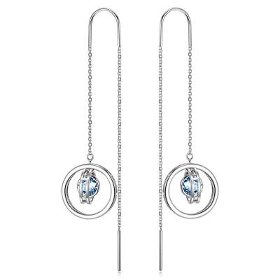 China Trendy Women Jewelry 925 Sterling Silver Circle Birthstone Chain Double Drop Dangle Earrings for sale