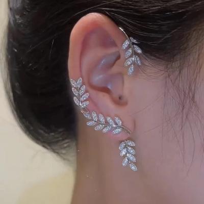 China Fashionable Minimalist Korean Women Custom Leaf Butterfly Earrings Shape 925 Sterling Silver Crystal Rhinestone Ear Cuff Earrings for sale