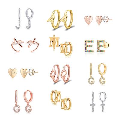 China TRENDY Letter Dangle Heart Circle Stud Earrings Korean Women Crystal Men Drop Luxury Sterling Charm Custom Fashion Cuff Silver Gold for sale