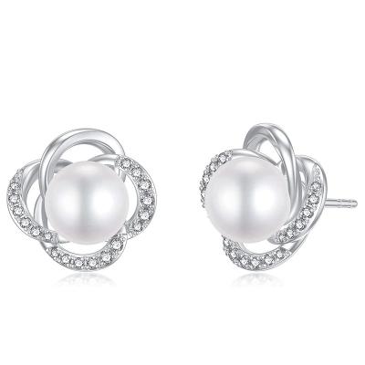 China FASHIONABLE Crystal Women Earrings Jewelry Flower 925 Sterling Silver Pearl Stud Earring for sale